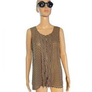 Rose & Olive Blouse Womens M Tan Black Zigzag Geometric Tunic Sleeveless Casual